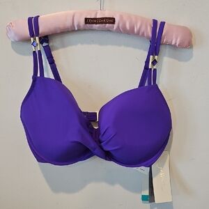 Gottex NWT Women's Purple Bikini Top, Gold & Purple Stone Strap Detail, 12